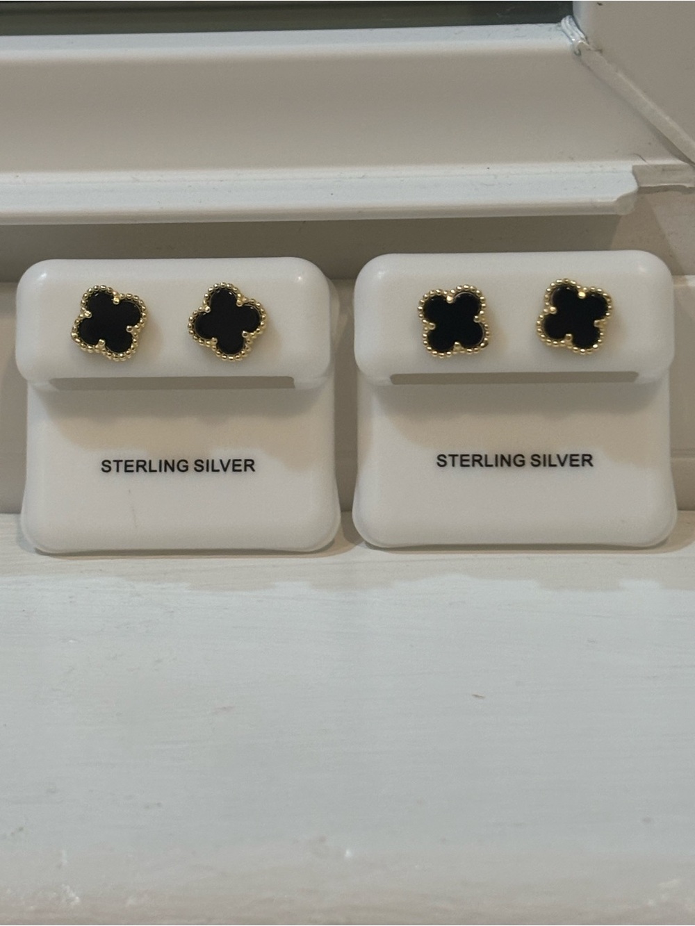 Black Clover gold colored Sterling Silver Stud Earrings